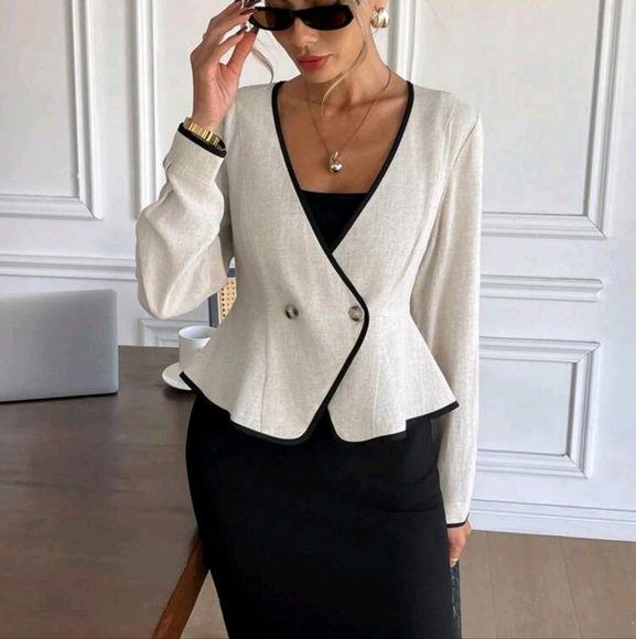 Women's Solid Color Long Sleeve Casual Blazer Jacket, Minimalist Fashion For Dai - Picture 3 of 4